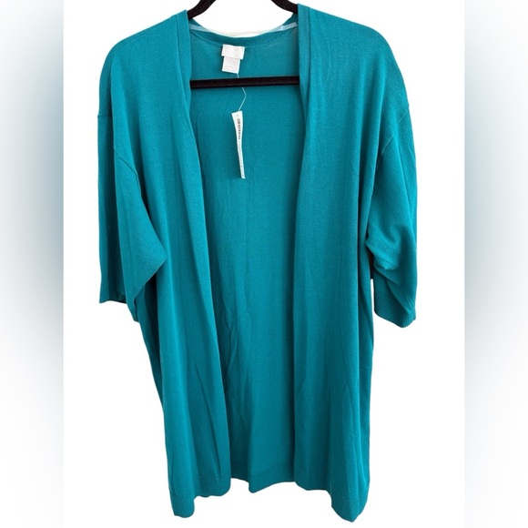 NWT Chicos Size 2 (12-14) teal long open-front cardigan. - Picture 6 of 6